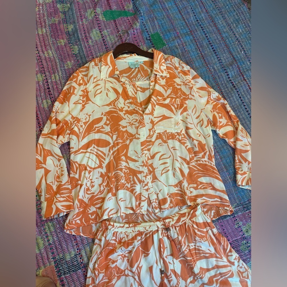 Free Destinations XL 2 piece Set EUC Matching Shorts Button down Flowy beachy - Picture 3 of 7